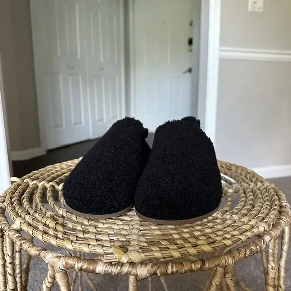 Splendid Clarissa Slipper Women's 8.5 Black Faux Shearling Slingback Cork Shoe - Picture 11 of 11